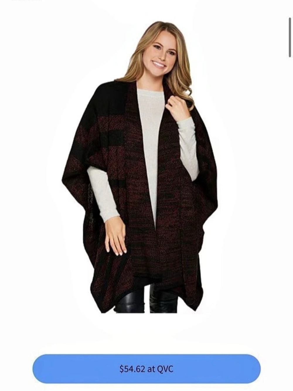 Lisa Rinna Collection Knit Jacquard Sweater Ruana Black & Red